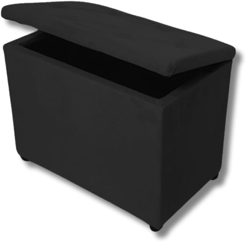 Baú Retangular Guarda Volumes Brinquedos Decoração Assento Quarto Sala (Preto Suede)