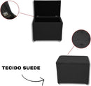 Baú Retangular Guarda Volumes Brinquedos Decoração Assento Quarto Sala (Preto Suede)