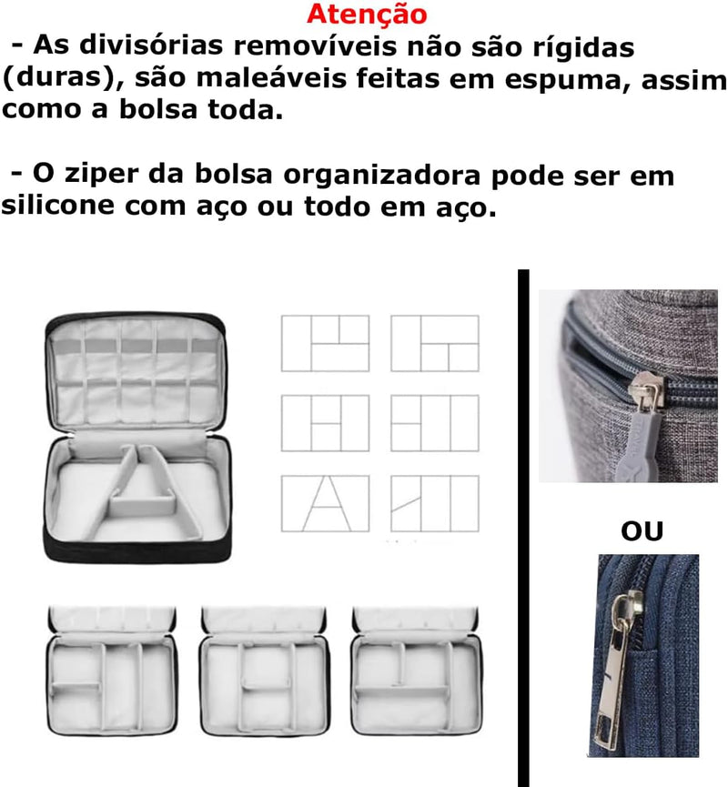 Organizador de Cabos Acessórios Eletrônicos Para Viagem Bolsa Portátil Multifuncional - LOJA ROCCAMARE (AZUL)