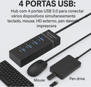 Hub USB 3.0 Com 4 Portas, LED, Alta Velocidade (5Gbps) Compatível Com PC TV Consoles Mouse PenDrive Teclado Impressora Plug & Play, Expansor para PC, Notebook, Mac e Windows (PRETO)