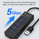 Hub USB 3.0 Com 4 Portas, LED, Alta Velocidade (5Gbps) Compatível Com PC TV Consoles Mouse PenDrive Teclado Impressora Plug & Play, Expansor para PC, Notebook, Mac e Windows (PRETO)
