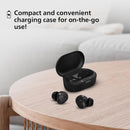 Fone de ouvido sem fio TWS Philips TAT1209BK/00 na cor preto, com bluetooth, microfone, tecnologia IPX4 e 18 horas de reprodução.