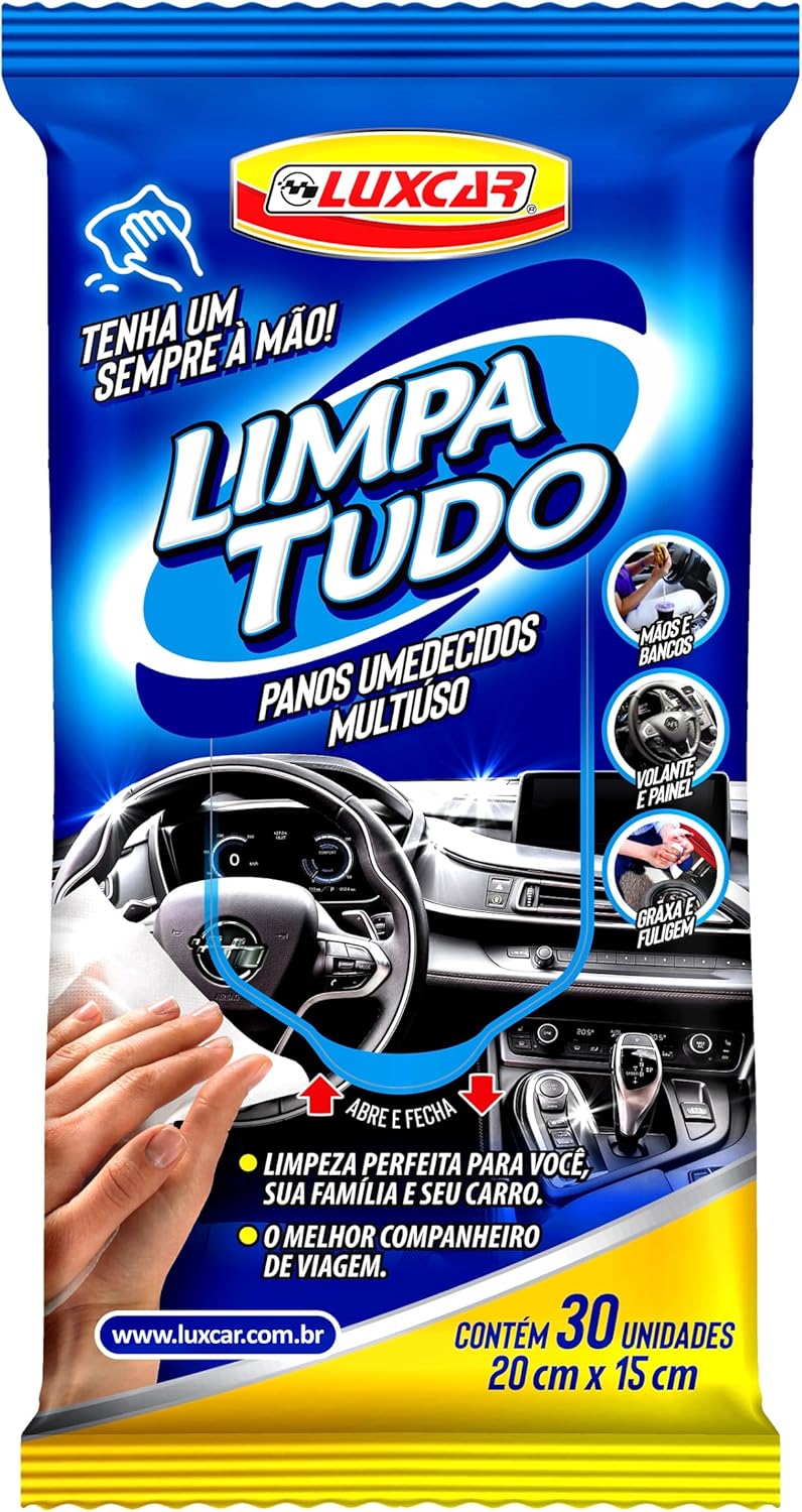 Limpa Tudo Panos Umedecidos Luxcar 30 Unidades