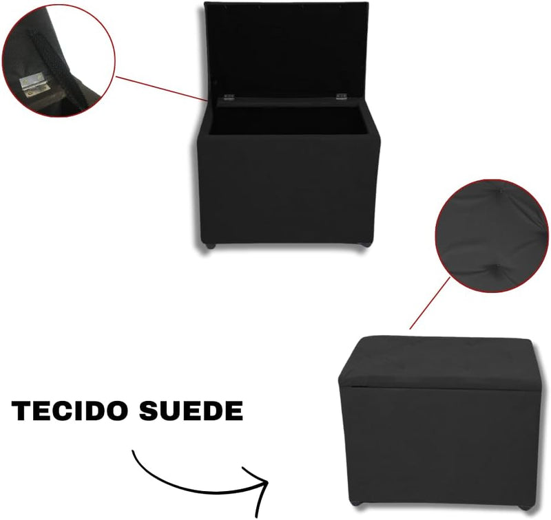 Baú Retangular Guarda Volumes Brinquedos Decoração Assento Quarto Sala (Preto Suede)