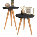 Kit Mesa Apoio e Lateral de Sofá Retrô Classic com 3 Pernas Decoração - Off White/Freijo
