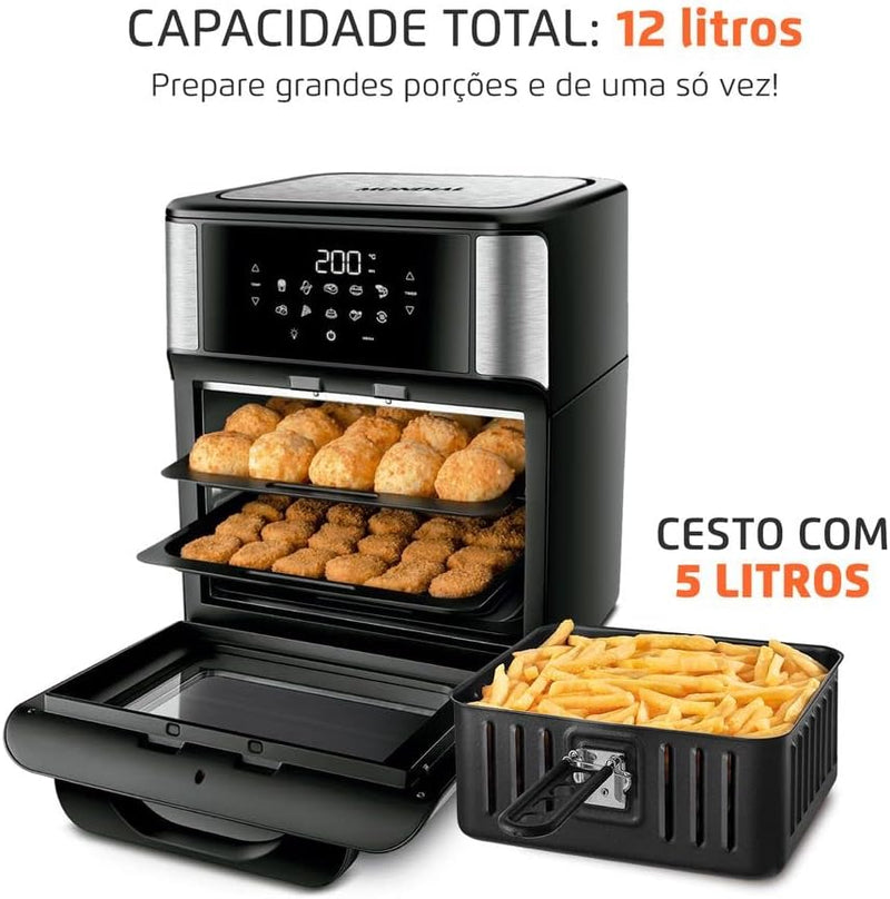Fritadeira Air Fryer Forno Oven 12L, Mondial, Preto/Inox, 2000W, 110V - AFO-12L-BI