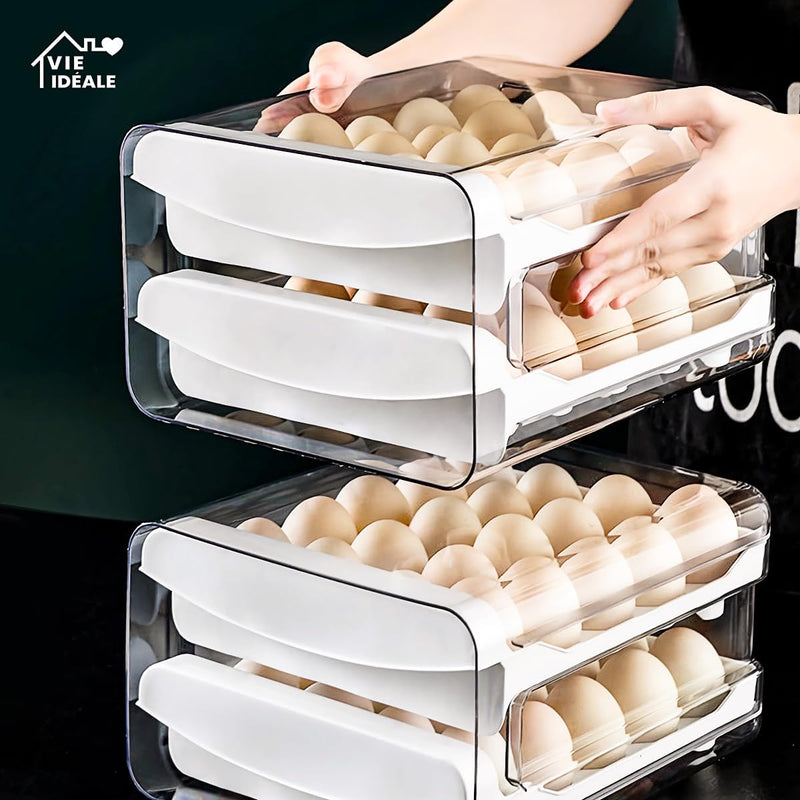 Porta-ovos para Geladeira de 2 Camadas, Recipiente de Armazenamento de Ovos Frescos, Caixa Organizadora de Plástico Transparente Empilhável, Bandeja para 40 Ovos com Alças para Cozinha e Casa