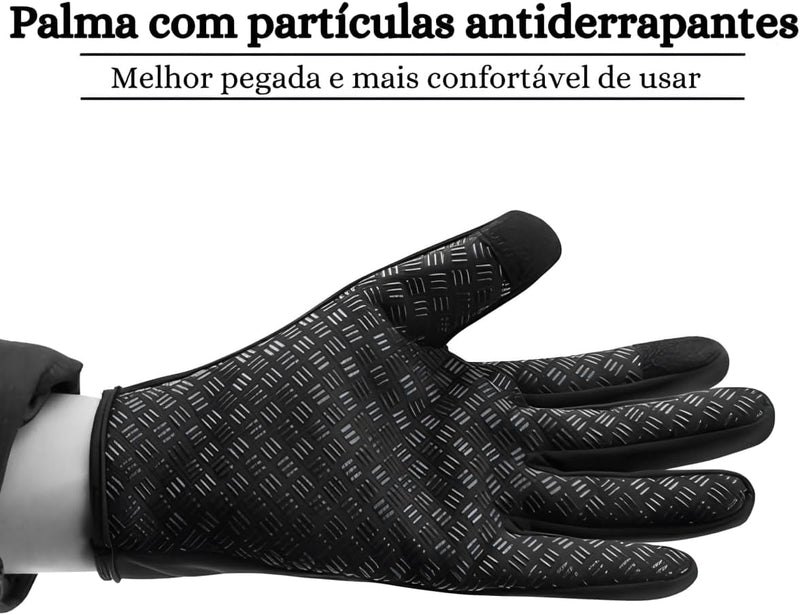 Luvas Térmicas para Moto e Bike, Impermeável, Touch Screen, Antiderrapante, Preta