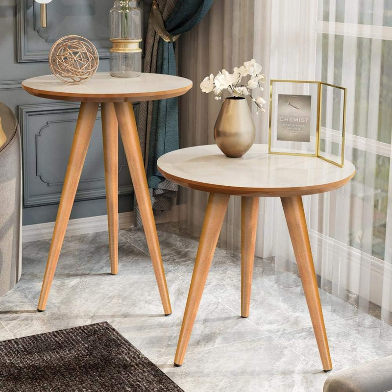 Kit Mesa Apoio e Lateral de Sofá Retrô Classic com 3 Pernas Decoração - Off White/Freijo