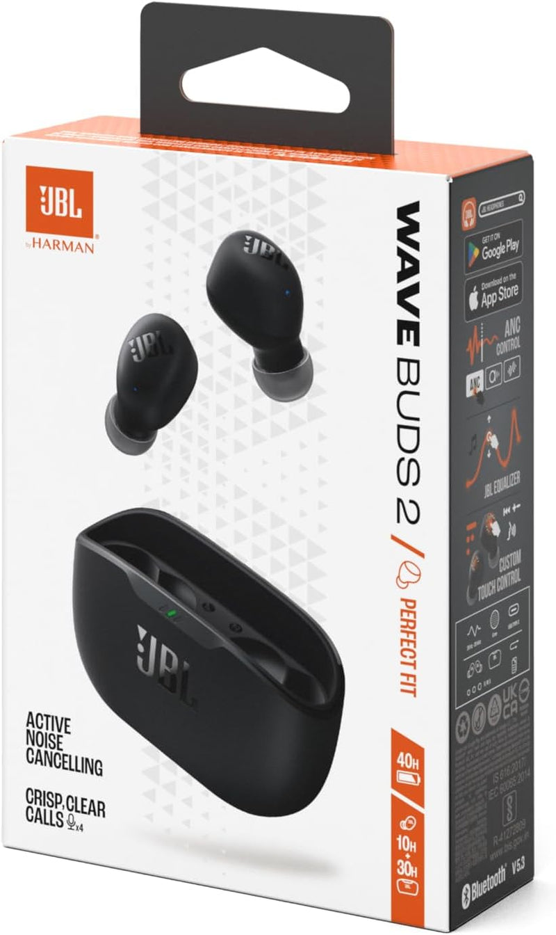 Fone de Ouvido Sem Fio, JBL, Bluetooth, Wave Buds 2, Intra Auricular, Sem Fio, Resistente À Água e Poeira - Preto