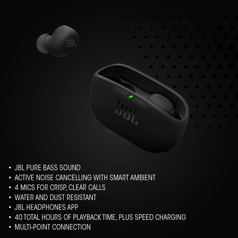 Fone de Ouvido Sem Fio, JBL, Bluetooth, Wave Buds 2, Intra Auricular, Sem Fio, Resistente À Água e Poeira - Preto