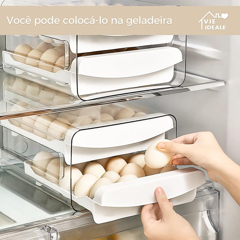 Porta-ovos para Geladeira de 2 Camadas, Recipiente de Armazenamento de Ovos Frescos, Caixa Organizadora de Plástico Transparente Empilhável, Bandeja para 40 Ovos com Alças para Cozinha e Casa
