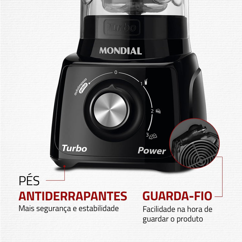 Liquidificador Mondial, Turbo Power 550W, 220V, Preto, 2,2 L - L-99 FB