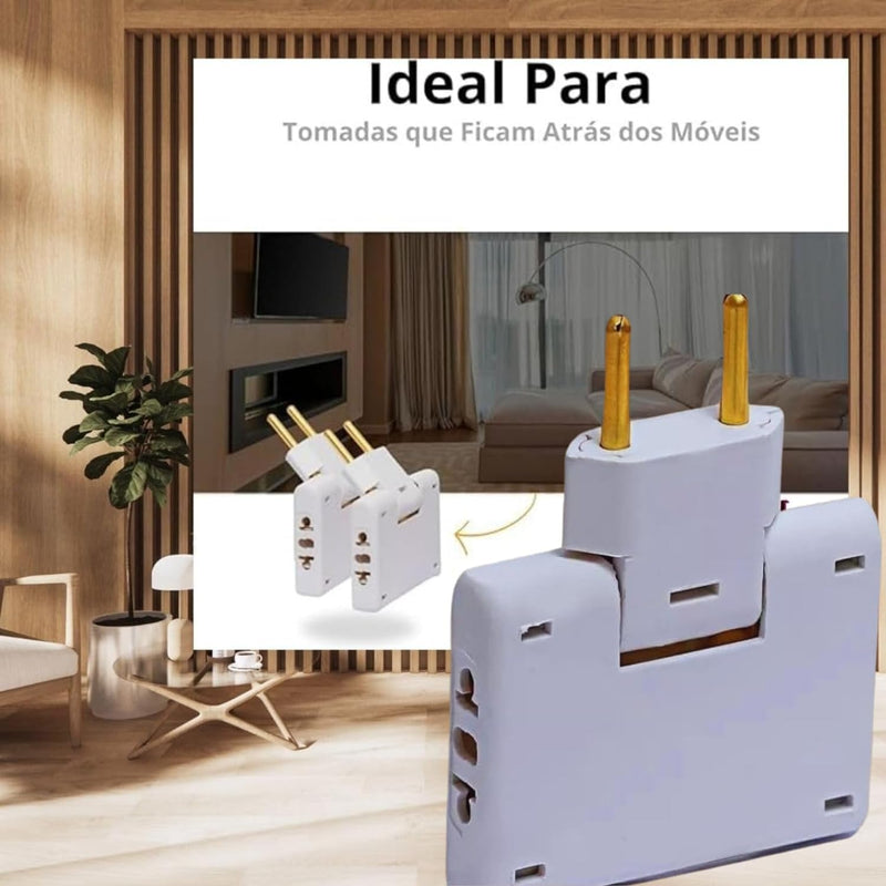 Genérico Kit 2 Adaptadores de Tomada slim em T Articulado com 3 tomadas, sendo 10A e 20A, Azul, Preto, Rosa, Branco