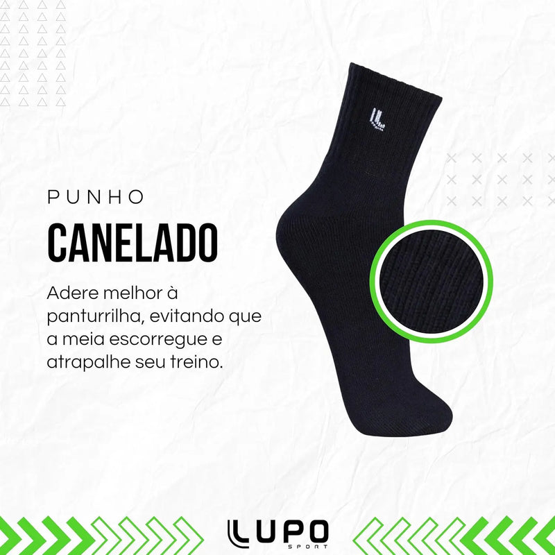 Kit 6 Pares de Meia Lupo Cano Médio Atoalhada Punho Canelado