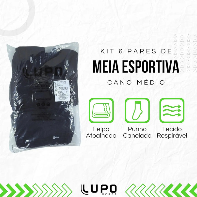 Kit 6 Pares de Meia Lupo Cano Médio Atoalhada Punho Canelado