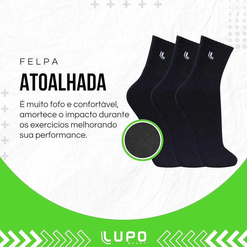 Kit 6 Pares de Meia Lupo Cano Médio Atoalhada Punho Canelado